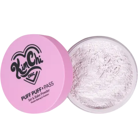 KimChi Chic Beauty Puff Puff Pass Set & Bake Powder - 20g Loose Setting Powder, Oil Absorbing, Rice Powder, Vitamin E