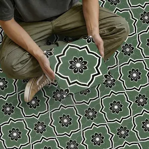 Vintage Floral Geometric Pattern Floor Tiles, Self-Adhesive Removable Vinyl Stickers for Kitchen and Bathroom Renovation