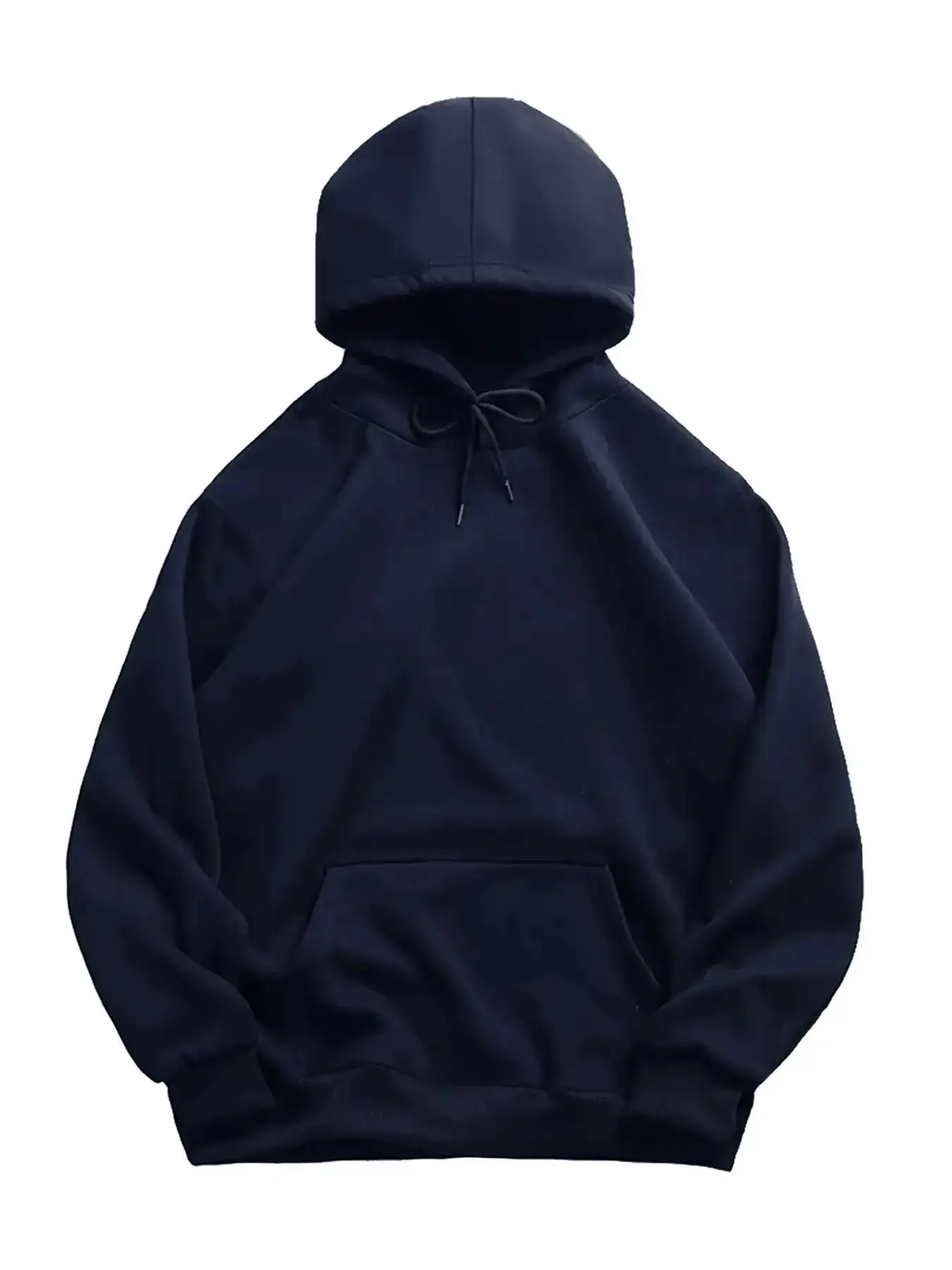 Men's Thermal Lined Solid Drop Shoulder Drawstring Hoodie, Loose Casual Pocket Long Sleeve Hooded Sweatshirt for Spring & Fall, Pullover Essentials Ho