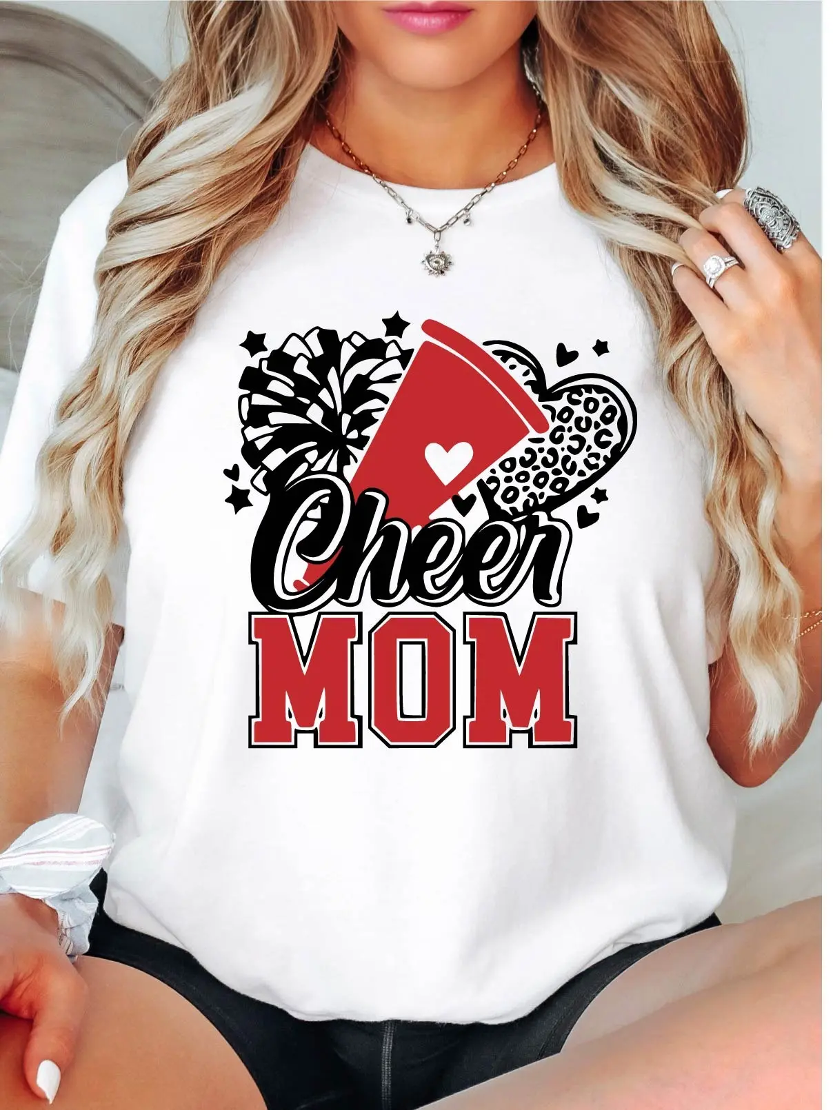 Cheer Mama T-Shirt, Glitter Cheer Mama Shirt, Cheerleading Mama Tee, Cheer competition Mom Gift Tee, Glitter Cheerleader Shirt, Cheer Cone Short Sleeve.