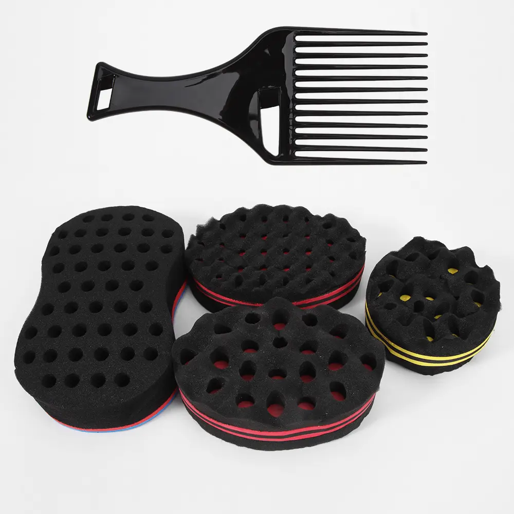 5pcs Big Holes Magic Sponge Brush for Wave, Coils, and Afro Hair - Hair Care Tool for Men and Women, Hair Brushes, Styling Tool Set summerwins