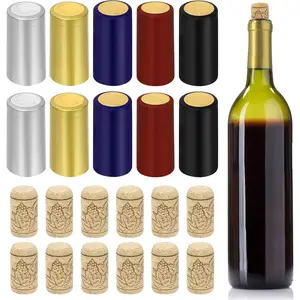 60 count 5 Colors  Black Red  Blue PVC Heat Shrink Capsules and atural Straight  Bottle Cork Tops Stopper Assortment Kit, Sealing Plug Bottle Cap with Shrink Wrap for  Bottles