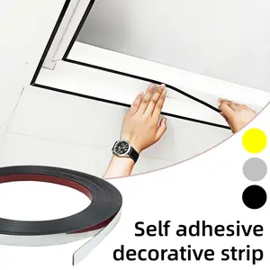1 Roll of 5m/196.85 Inch Self-adhesive PVC Wall Decorative Strip, Flexible Flat Edges Decoration, Stripped and Pasted Decorative Strip, Door, Window and Furniture Edges Strip, Flat Edges Decoration, Ceiling and Wall Decorative Strip