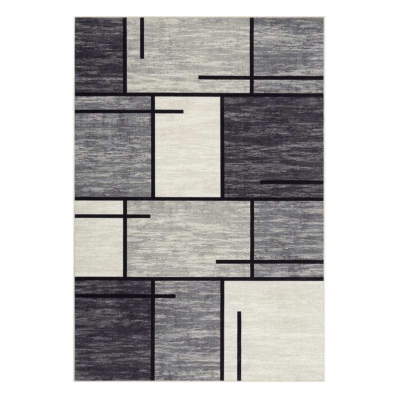【GARVEE】Washable Rugs - Modern Geometric Non-Slip Area Rugs in Various Sizes (9x12, 8x10, 5x7, 4x6, 2x6) - Soft & Stain Resistant in Grey, Blue/Taupe