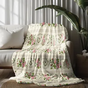 2PCS Vintage Shabby Chic Pink Floral Throw Blanket, 60"x80" Cream Polka Dot Soft Cozy Flannel Blanket, Lightweight Blanket for Couch, Bed, Office