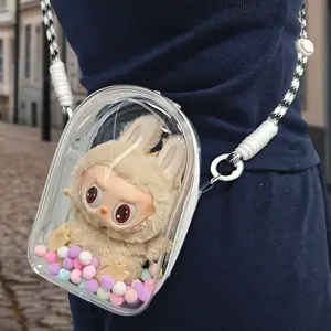 Transparent Plush Doll Bag 20cm, Large Capacity Crossbody Bag, Trendy Design, Perfect for Carrying Dolls and Outdoor Use