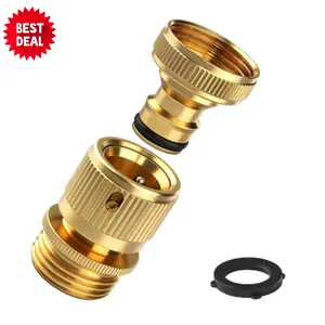 Garden Hose Quick Connect Fitting, 3/4 Inch GHT Solid Brass Quick Release Hose Connector, Leak-Proof Hose Quick Connect Fittings up to 200 PSI, Heavy Duty Male & Female Set