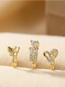 Elegant Butterfly Heart Non-Piercing Nose Rings, Copper Material Zirconia Studs, Adjustable Fit U-Shaped Design, Perfect Gift for Women