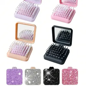 Foldable Diamond Makeup Mirror & Comb Set, Comb Design, Portable Shiny Travel Mirror, Multi-Color Dual-Sided, Essential for Teens, Gifts, Office, Party