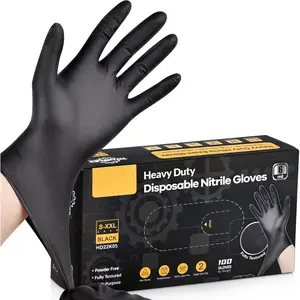 Heavy Duty Black Nitrile Gloves, 6 Mil, Fully Textured, Mechanic Disposable Gloves, Latex Free, Powder Free