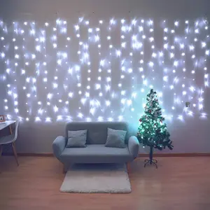 Fiee Curtain Lights,13ftx6.5ft Safety Window Curtain Icicle String Lights 30V 8 Modes for Christmas Wedding Party  Garden Bedroom Outdoor Indoor Wall Decorations,White