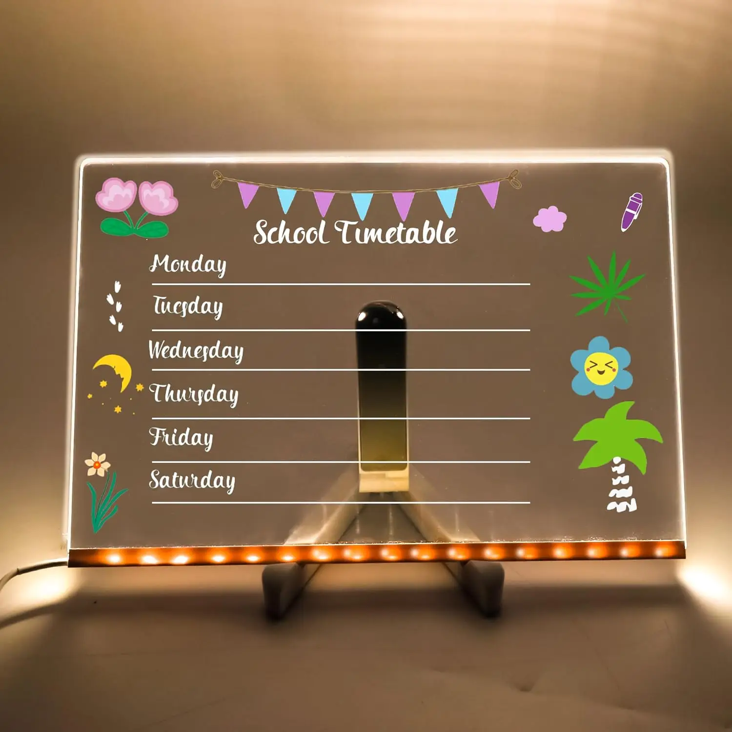 Acrylic Dry Erase Board with Light, 1 Count LED Light Up Dry Erase Board with Pen, Teen Girl Gifts, Presentation Supplies for Office School Home