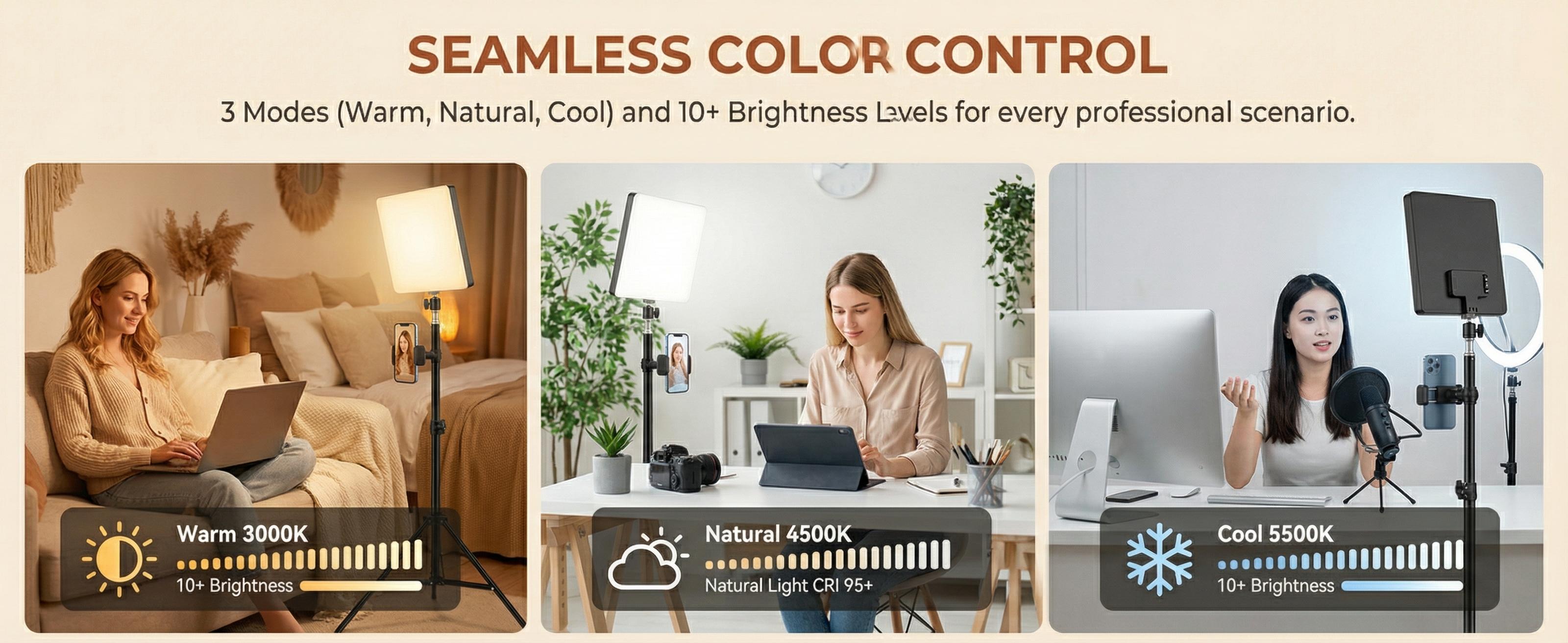 10" LED Square Light Panel with 63" Extendable Stand 3 Color 2200-4500K Studio Lighting for YouTube/TikTok/Instagram Content Creation, Dimmable Brightness, USB Powered, Soft light（1PCS）#valentine's#Spring Break