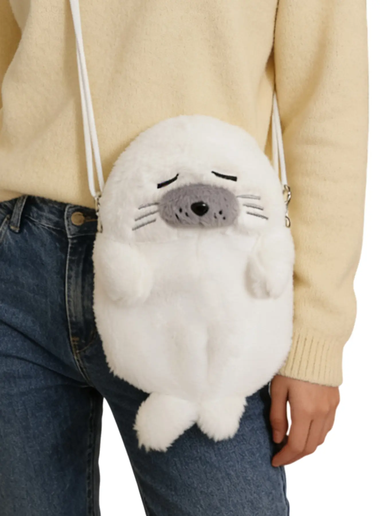 Cartoon Plush Seal Crossbody Puffy Bag, Fluffy Crossbody Bag, Small Storage Bag, Phone Pouch, Coin Purse, Fun Shoulder Bag, Party Tissue Holder, Birthday Gift, Crossbody Shoulder Purses
