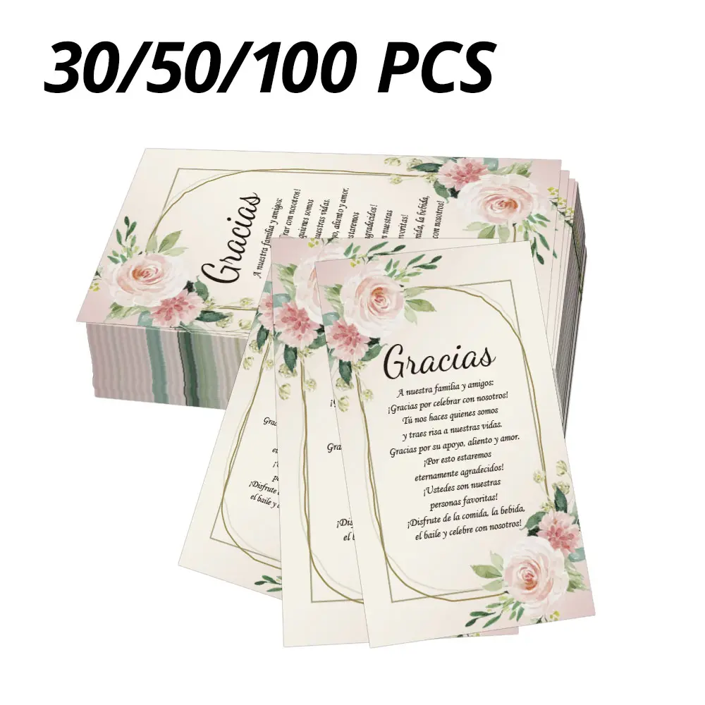 Wedding Guest Thank You Cards, Perfect for Weddings and Engagements, Spanish Language, Spanish Messages, Banquet Table Thank You Cards, Wedding Cards Congratulations, 9x5.4 Cm, 30/50/100 Pcs, Thank You Cards Bulk, Stationery, Greeting Cards