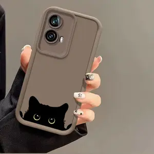 Minimalist Black Cat Probe Print iPhone cases Case Compatible with For iPhone 17 Pro Max 16 16e 15 14 Plus 13 12 Mini 11 Air X XS Pattern TPU Lens Protection Durable Soft Cover Gift 2D printing
