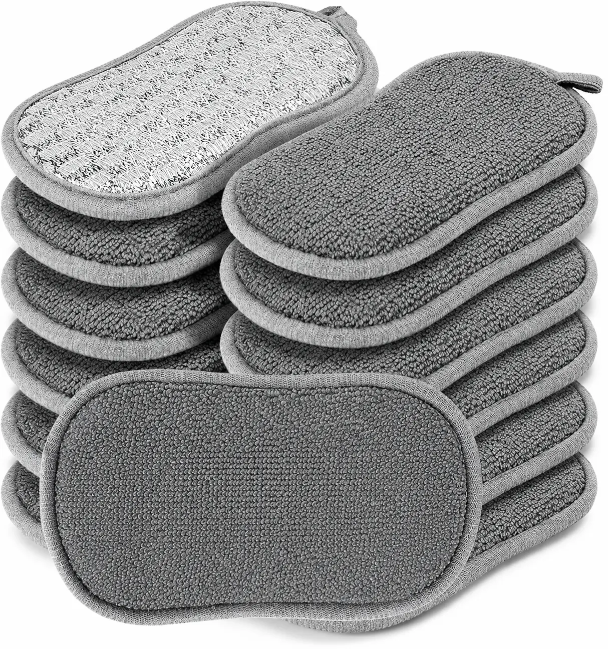 Multi-Purpose Dish Sponges Kitchen, Dual-Sided Non Scratch Scrub Sponges | 12Pack Reusable Cleaning Sponges with Microfiber & Metal Scrubber，Sponges for Dishes, Pots, Glass, Sink, Stovetop & Bathroom