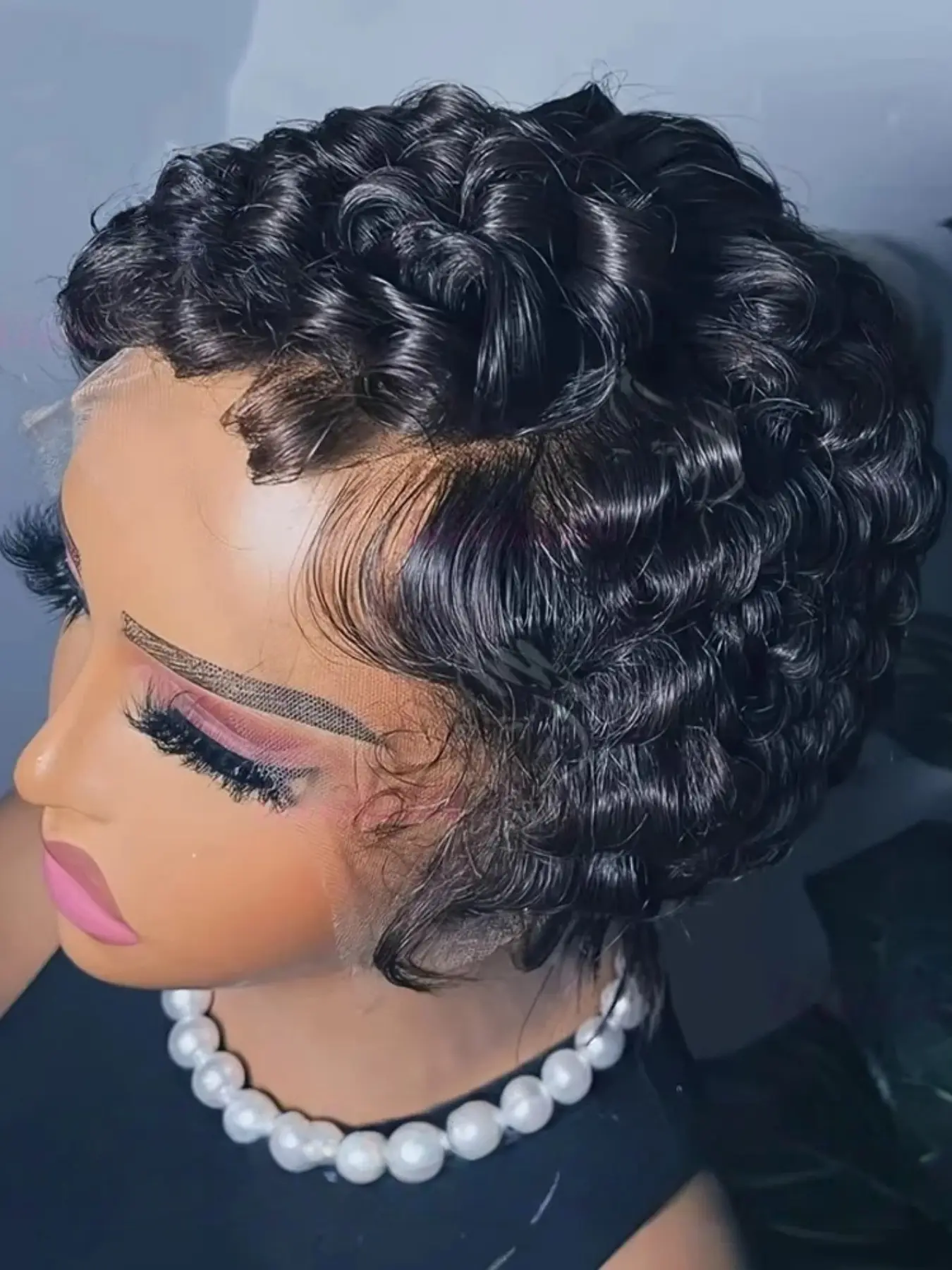 Short Curly Bob Wig, Lace Front Synthetic, Shoulder Length Daily Use Grey White Synthetic Lace Front Wig,13×6 Glueless Shoulder  main image 3