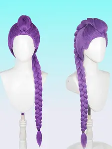 Demon Hunter Cosplay Wig, Anime Role Play Prop, Unisex Halloween Party Costume, Braided Design Rumi Hair, Pre Styled Wig, Men and Women, Synthetic Wigs