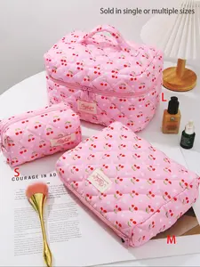 Cherry Pattern Toiletry Bag Set, Portable Makeup Bag, Travel Cosmetic Bags, Makeup Pouch, Makeup Organizer Pouch, Soft Cloth Surface Storage Bag, Zip for Home and Travel, Travel Essentials, Beach Vacation, School Supplies, Dormitory Essentials