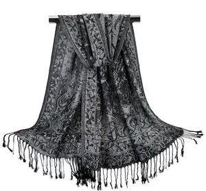 Black Floral Pashmina Scarf for Women - Festival Pashmina Shawls & Wraps Rave Accessories Best Gift for Friends