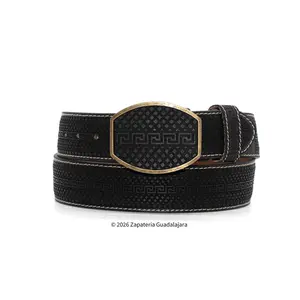 Black western 2" laser leather belt for men-H014