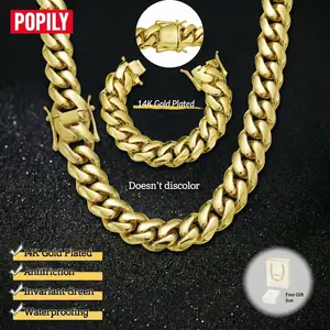 14K Gold Plated Heavy Mens Soild Cuban Link Chain Necklace/Bracelet Set Miami8/10/12/14/16/18/20/22MM Hip Hop Jewelry GiftValentine's Day Gift