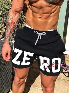 Zero Letter Print Men's Gym Shorts, Athletic Wear Shorts, High Elastic Quick-Dry Fabric for Gym & Beach, Trendy Loose Fit with Drawstring for Summer Style