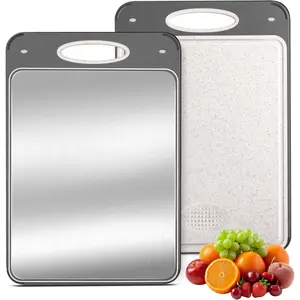 Titanium  Boards for Kitchen - Katuchef Non  Double Sided Metal for Meat/Fish & Wheat Straw PP for Fruits/Vegetables, Dishwasher Safe, Hygienic, Pure Titanium Easy Clean Chopping Board