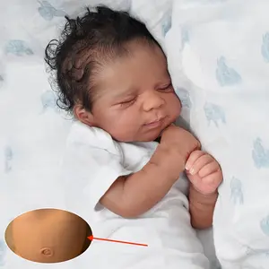 19inch Full Body Soft Vinyl Asleep Reborn Baby Doll 48cm Alive Newborn Bebe Bath Toy with Black Skin Doll Lovely Kids Birthday Gift for 3+ Kids.(Some Parts Random, Including Pacifier, Bottle, Diaper And Clothes Set), Lifelike Newborn Reborn