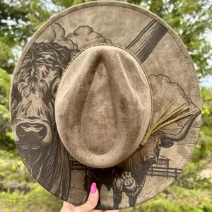 Highland Cow Engraved Fedora Hat
