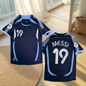 2006 Argentina Away No. 19 Messi Blue Short-Sleeve Jersey