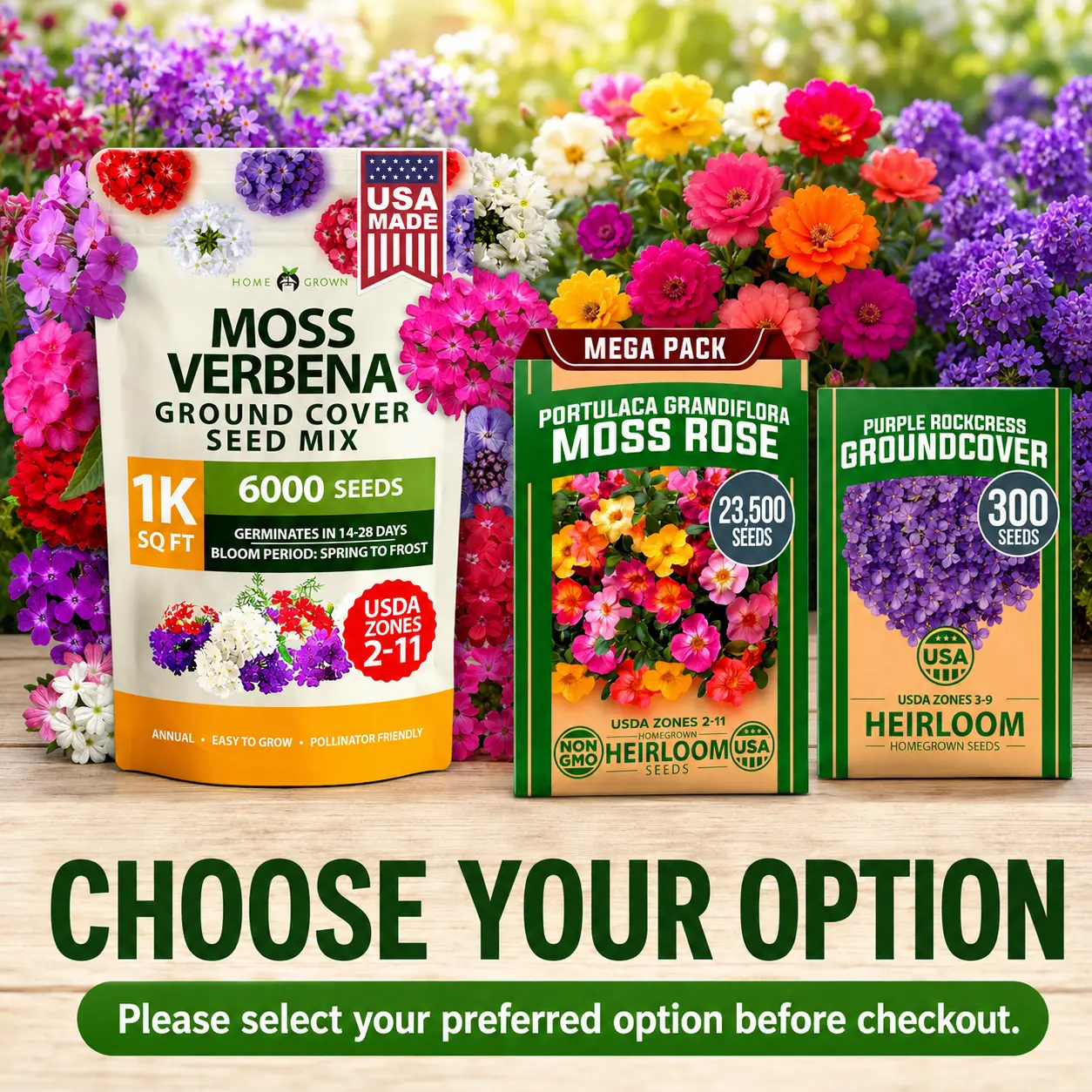 Outdoor Ground Cover Heirloom Seed Packets – Bulk Natural Seed Mix with Moss Rose, Verbena, Aubrieta, Low-Maintenance Grow-at-Home Plants for Walkways, Erosion Control, Bulk Seeds Mix, Natural Seeds Flowers