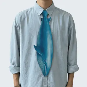 MUS618 3D Blue Whale Tie  Funny Ocean Animal Necktie for Men  Unique Conversation Starter
