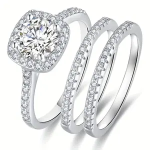 Set Of 3 Pieces Of Women's Princess Square Wedding Ring Set White Zirconia Fairy Engagement Ring Women's Party Bride xj-g-byg