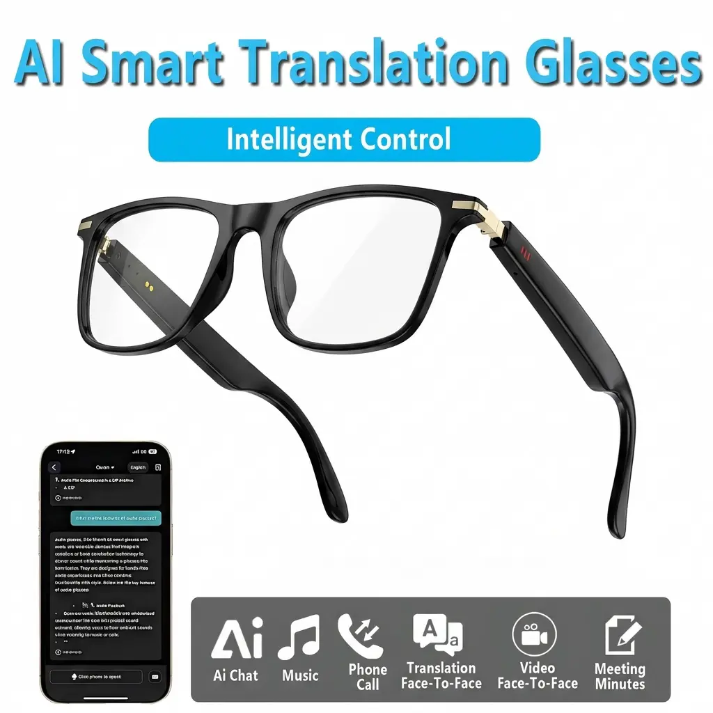 Smart AI Translation Wearable Smart Glasses - HIFI Crystal-Clear Sound Quality, Wireless Bluetooth, Phone Call Functionality, Batteries & Cells - 2 Styles: Transparent, Sunglasses
