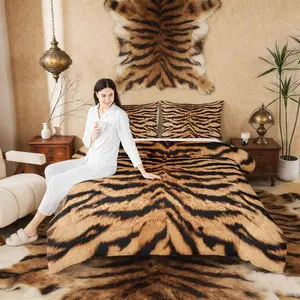 3D Tiger Skin Comforter Set,Wild Africa Animals Bedding Set,Kids Teens Men Adult Home Abstract Black Brown Stripes Quilt Set