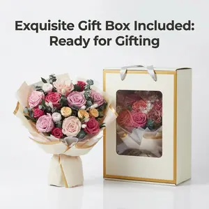 Luxury 16-Rose Preserved Flower Bouquet | 3-5 Year Lifespan | Eco-Friendly Vase Included Flower for Delivery Gift for Mom
