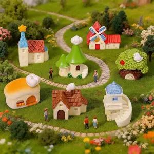 Miniature Resin House Figurines, 3/6/9pcs Micro Landscape DIY Decorations, Realistic Moss Terrarium Accessories (random Selection)