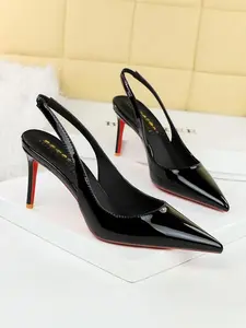 Women's Sexy PU Leather High Heels, Pointed Toe Slip-On Shoes, Rubber Sole, All Season Fashion Footwear, Casual & Stylish Design