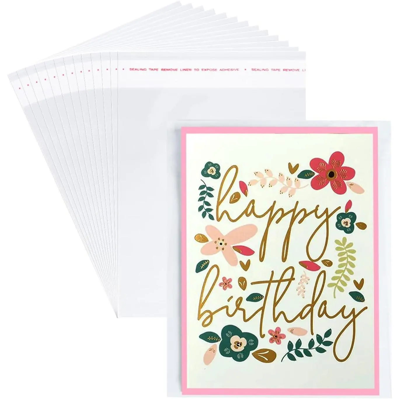 200 count 4-5/8 x 5-3/4 Inch Resealable Cello Cellophane Bags,Thick Clear Plastic Sleeves - Fit A2 Card w/Envelope Photos Cookie Candy