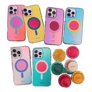 Summer Popular Gradient Aurora Macaron Magnetic Stand TPU Protective Cellphone Casing - Glossy Surface Cover for Smartphones with Compatible Accessories