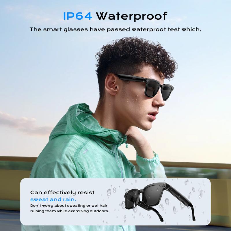 Smart Bluetooth Glasses with Camera, 1080p Video Recording Wearable Glasses, Multifunctional Wireless Audio Glasses with Headphone, Outdoor Sports Camera Sunglasses with Intelligent Voice Assistant, Anti-blue Light Protection Eyeglass