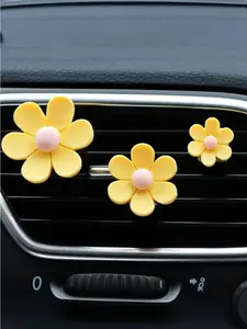 3-pack of fresh daisy-patterned car air vent fragrance clips, car air conditioning decorative clips, car interior ornaments