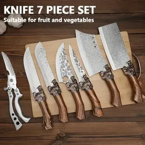 7-piece professional chef's knife set, hand-forged stainless steel knives, including a boning knife, slicing knife, fish knife, butcher and scissors, safe kitchen tools for food contact