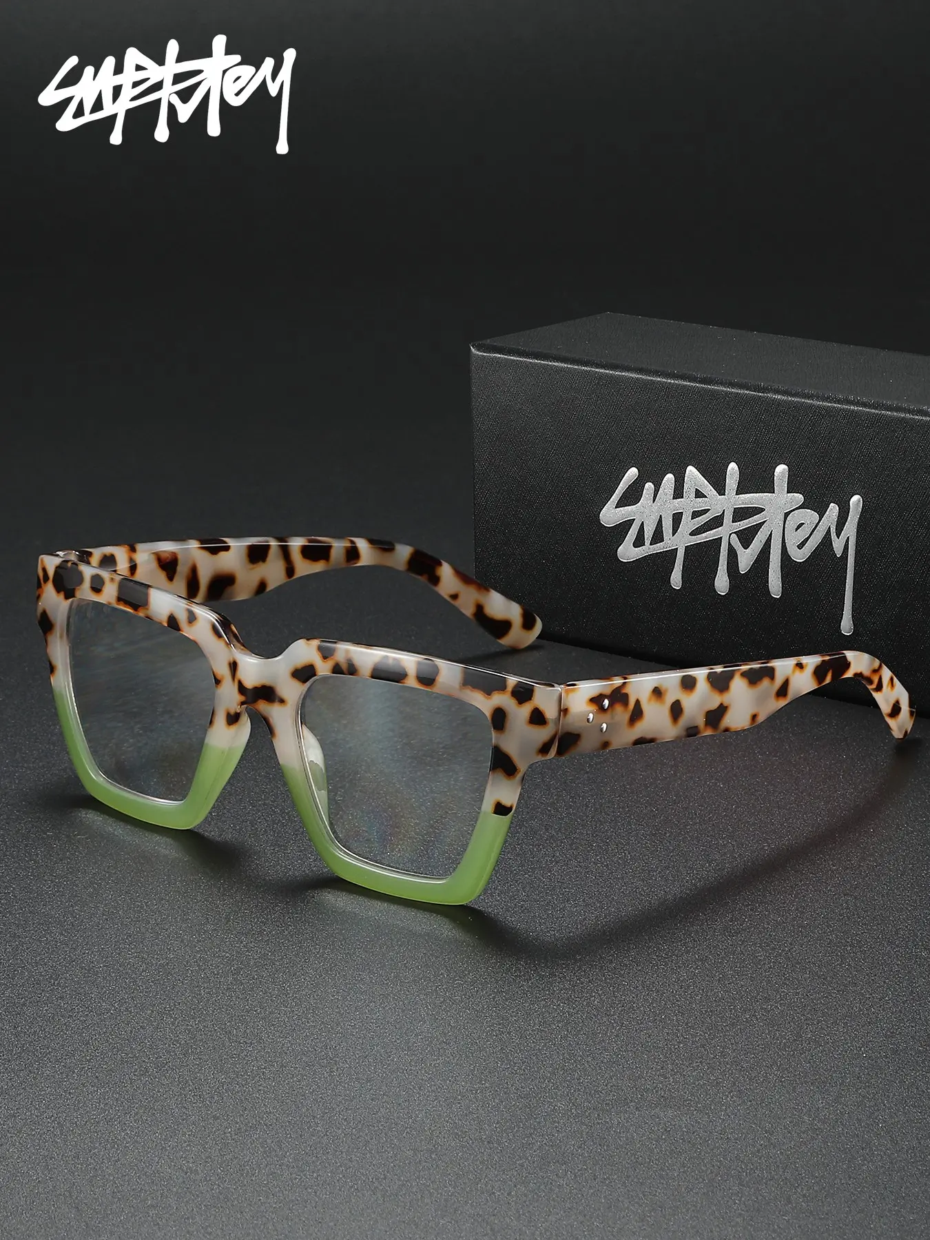 SUPKLEY Fashionable Leopard Print Dual Color Printing Anti Blue Light Reading Glasses Men & Women Large Frame Elegant Fashion Box Unique Design Bag Flower Color Matching Reading Glasses Ultra Clear Computer Glasses High Quality Eyewear Reading Eyeglasses