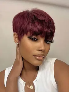 6 Inches Pixie Human Hair Bob Wig Short Cut Layered Womens Top Dyed Gradient Brown Short Hairstyle Design Natural Soft Human Hair Texture Breathable Elastic Cap Comfortable Fit Easy Wear Glueless Style Fashion Daily Party Dating And Casual Styling For Wom