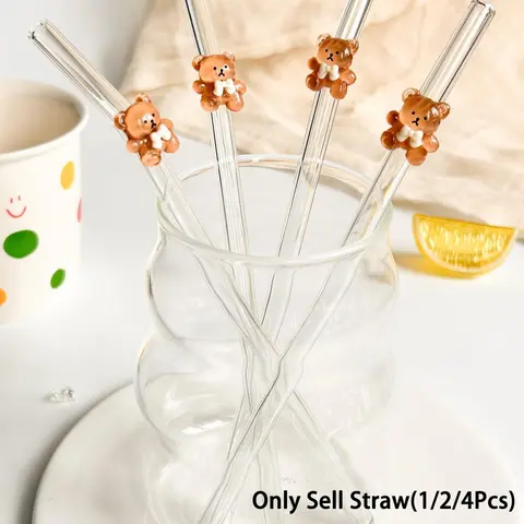 Cute Bear-Shaped Reusable Glass Straw, Bent Straws, Clear & Bendable Design, Ideal for Cold Beverages, Perfect Gift for Girls, Durable Drinkware, Home Bar Accessories, Drinking Straws