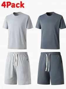 4-Pack Men's Essential Summer Set | 2 Tees & 2 Shorts Bundle | Breathable Quick-Dry Sports Outfit | Comfy Casual Streetwear Essentials | Multi-Pack Value Set