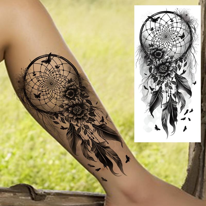 Nontoxic Waterproof Glitter Temporary Tattoo Sticker Set (6 Stickers) - 3 Fixed Designs (Feather Motif, Peony, Butterfly), 3 Random Designs, Solid Casual Style, for Adults, Party Favors, Applicable on Forearms, Arms, Ankles, Face, Feet, Fingers